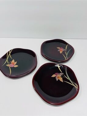 Vintage Mei-Mei Zara Small Japanese Plates Set of 3 Urushi Lacquerware 5.5”